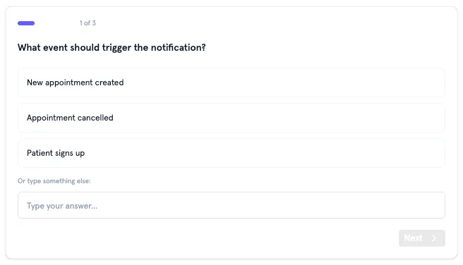 Flo questions interface showing a stepped form with multiple question types